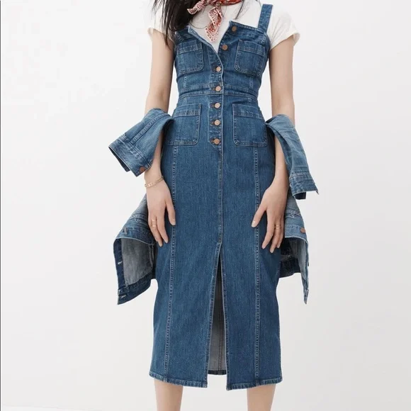Madewell Dungaree Denim Dress Size 0 - Picture 3 of 11